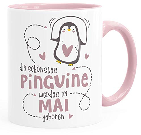 SpecialMe® Kaffeetasse Die Schönsten Pinguine werden im Mai geboren Geschenk zum Geburtstag inner-rosa Keramik-Tasse