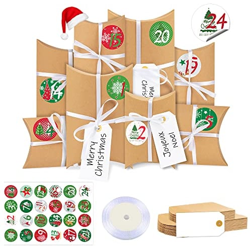 Adventskalender zum Befüllen, adventskalender Boxen,Weihnachten geschenkbox mit 24 Zahlenaufklebern für Weihnachten zum Basteln und Verzieren,DIY Weihnachtskalender Bastelset zum DIY(Weihnachten)