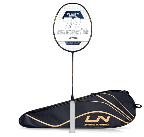 Li-Ning Air Force 79 G2 Badmintonschläger aus Kohlefaser, mit vollständiger Abdeckung (Marineblau/Gold, 1 Stück)