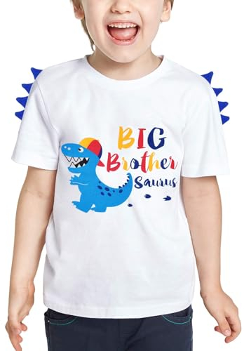 Große Bruder T-Shirt Dinosaurier Geschwister Bruder Kurzarm Zum Kleinkind Junge 100% Baumwolle Zum Big Brother Shirt befördert Weiß Drucken T Shirt Geschenk(Weiß, 4-5 Jahre)
