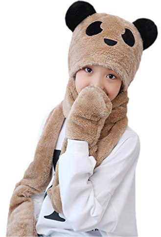 KY-Bored 3-in-1 Panda-Hoodie, Mütze, Schal, Handschuhe, Set für Mädchen und Jungen, niedlicher Cartoon-Hut mit Fäustlingstasche, Handschuhe, Schal, Geburtstag für Kinder von 3–10 Jahren