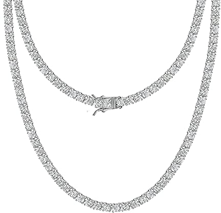 Michooyel Tennis Halskette Herren, Tenniskette Damen, Iced Out Kette Diamant Zirkonia Choker Silber 925 Tennis Chain Necklaces (Golden, Silbrig)