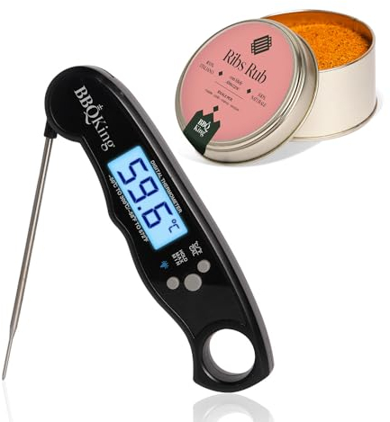 BBQ KING - Termometro da Cucina Digitale con Lettura Istantanea della Cottura + Ribs Rub Set Spezie Dry Rub Bbq Confezione 70 Gr per Costine di Maiale, Ideale per Barbecue e Grill, Made in Italy