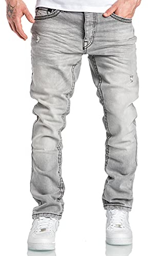 Amaci&Sons Herren Dicke Nähte Destroyed Jeans Regular Slim Denim Hose Fit 7983WC
