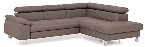 Mivano Ecksofa Micky mit Ottomane / L-Form-Sofa mit Schlaffunktion, Stauraum und Kopfteilverstellung / 249 x 72 x 207 / Kunstleder, Braun