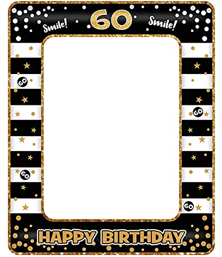 60th Birthday Photo Booth Props,Black Gold Inflatable Selfie Frame Picture Frame,Giant Inflatable Party Photo Booth Frame for 60th Birthday Party Decorations Supplies Men Women Favor Gift