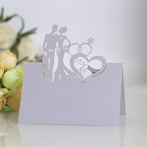 TROYSINC 100 Stück Hochzeit Tischkarten, Liebe Hochzeit Muster, Dreidimensional Platzkarten, Laser Schnitt Namenskärtchen, DIY Tischdeko für Hochzeit (Helles Lila)