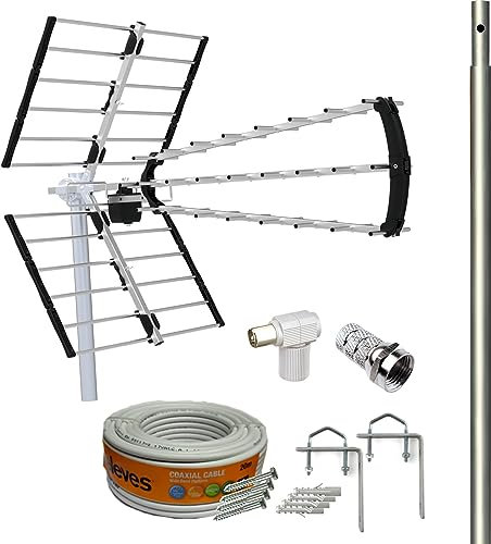 Kit Antena TV 5G 18 dB + Rollo 20M TELEVES + MASTIL 1,2M + Garras + Tornillos + Conectores F Y TV.
