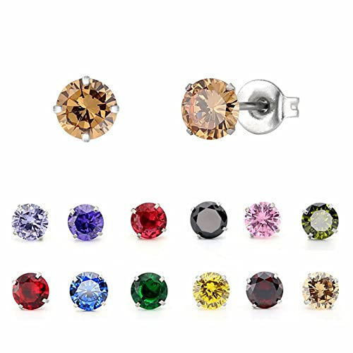 Musihy Stahl Ohrstecker Für Frauen Zirkon Ohrstecker Pärchen Geschenk 3 mm Runder Zirkonia Silber Hellviolett