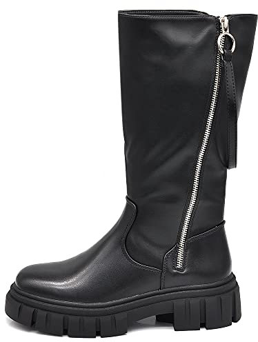 IF Fashion Stivali Biker Motociclista Da Donna Doppia Cerniera Zip Platform Carrarmato 6630 nero N.39