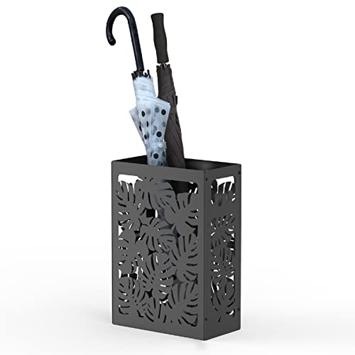 Mango Steam Monstera Umbrella Holder Stand for Home or Office Entryways (Black, Square)