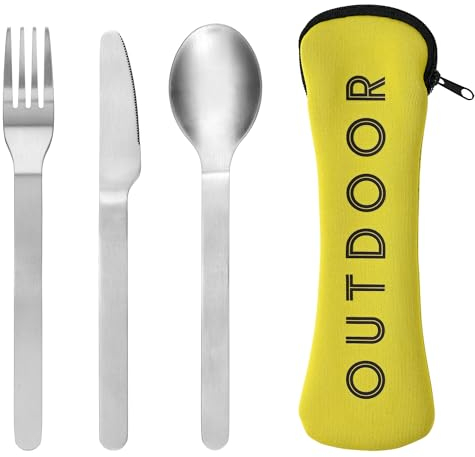 GRÄWE Kit Cubiertos de Viaje de Acero Inoxidable, Reutilizables, 3 Piezas, Incluye Estuche, con Cuchara, sin BPA, Color Negro