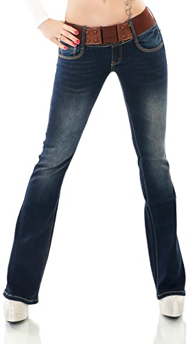 STIDIA Damen Bootcut Jeans Hose Schlag Schlaghose Denim Stretch Gürtel XS-XL