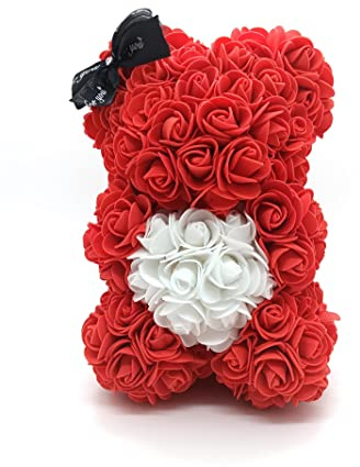 Yarhom Rose Bear Artificial Flowers Bear Romantic Foam Rose Valentine's Day Birthday Rose Gifts For Women Mom Girlfriend Dad (Red bear with white heart)