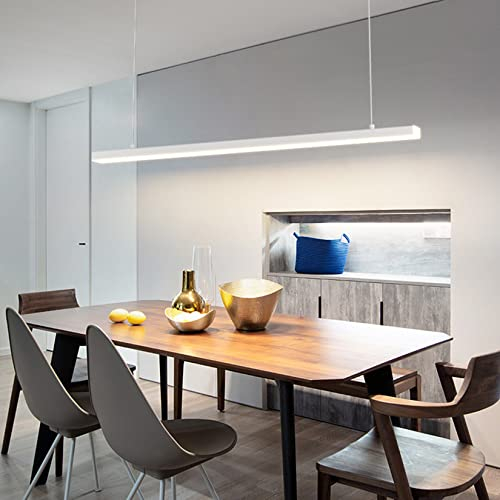 LED Pendelleuchte Dimmbare Esstisch Hängeleuchte Dimmbar Mit Fernbedienung Hängelampe höhenverstellbar Kronleuchter für Esszimmer Schlafzimmer Küche Büro Bar Wohnzimmer leuchte (Weiß, L120cm)