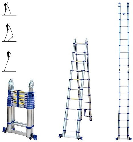 Escalera telescópica articulada de 6,2 m STEMPAKT, escalera de 2 x 10 peldaños plegable profesional multifunción, H max trabajo 7,1 m, garantía de 5 años, Hoström