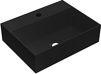 BAIKAL Lavabo sobre Encimera | Cuadrado | Negro Mate | 46 x 36 x 12 cm | Sin orificio para grifo | Lavabo Baño | Envío con Embalaje Reforzado