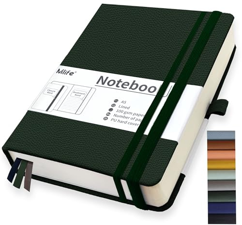 Mlife A5 liniert Journal Notizbuch,360 Seiten Und 100g/M² Tintenfestes Papier,Hardcover Collegeblock Notizblock,Notizbücher Mit Falttasche Für Büro Schule Zuhause Schreiben&Notizen(Grün)