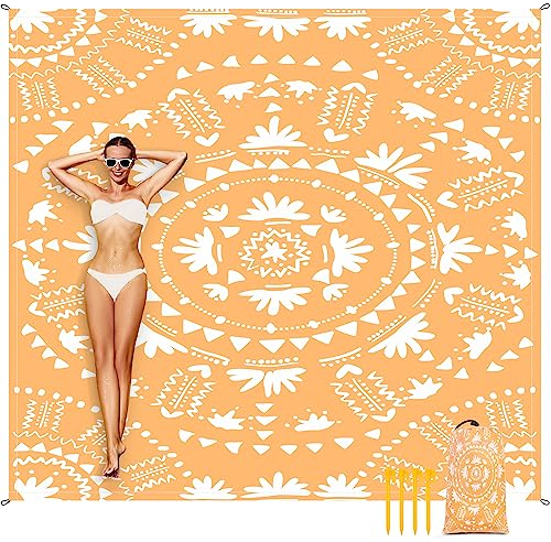 Picknickdecke Sandfrei, 200 x 220cm Extra Große Wasserdicht Stranddecke für 1-4 Personen, Leicht und Tragbar Schnelltrocknend Strandmatte, Campingdecke für Outdoor, Wandern, Reisen - Orangenblüte