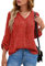 Yommay Blouses for Women Elegant Chiffon Blouses Tops Lovely Comfortable Long Sleeve Tops V Neck Business Work Shirts,Flower Wine Red,XL