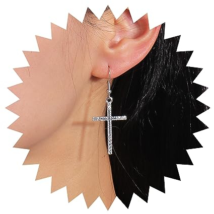 Inilbran Boho Silber Kristall Kreuz Ohrringe - Silber, Drop, Ohrringe, Kreuz, Religiöse, Haken, 1 Stück, Alltag & Feierlichkeiten, Frauen & Mädchen