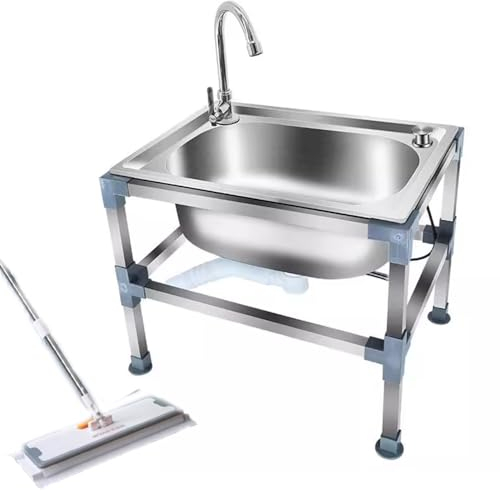 NILZA Fregadero De Cocina Lavabo Pequeño Independiente Fregadero Industrial Acero Inoxidable, Fregadero De Cocina 1 Seno Fregadero Exterior para Fregona (Color : Single Cold, Size : 48x35cm)