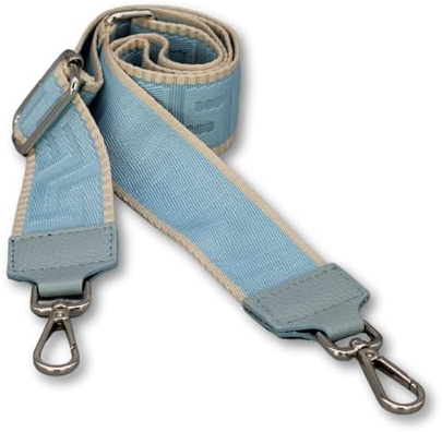 BRISE Taschengurt für Damen & Herren, 5cm Breiter Schultergurt, Verstellbarer 80-130 cm Taschenriemen aus Polyesterstoff und Leder, Stylischer Riemen mit 360 Drehbarer Kopf (Antic - Hellblau)