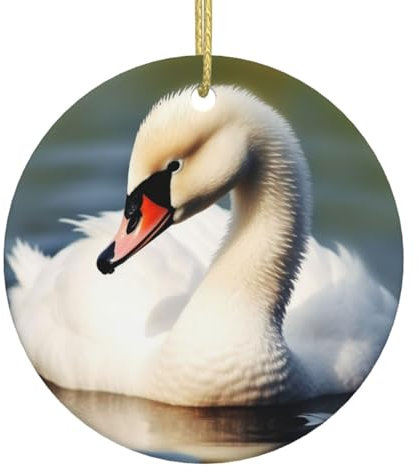 Niedlicher kleiner Schwan bedruckte Weihnachtsschmuck,Runde Porzellan Weihnachtsschmuck,Weihnachtsbaumschmuck für Heimferien