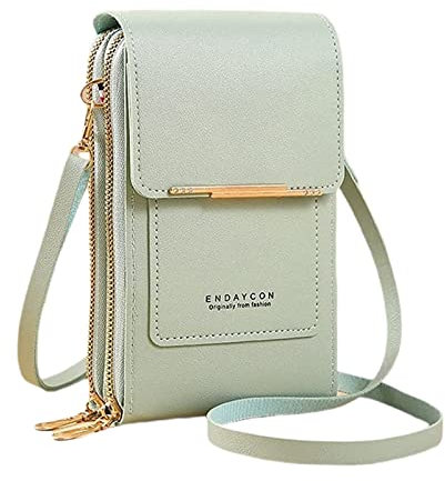 Taschen Umhängetasche Rucksack Außenhandel für Damen Multifunktionale Einzelschulter-Touchscreen-Handy-Geldbörse aus PU- Umhängetasche Zwei Taschen Damen (Green, One Size)
