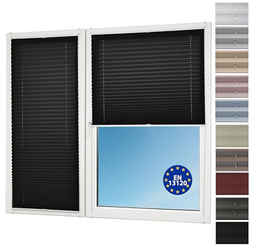 Sunlusso Klemmfix Plissee ohne Bohren Blickdicht (Schwarz Crash, 75 x 120 cm) - lichtdurchlässig, ohne Verdunkelung - Fensterrollos, Klemmrollos, Rollos für Fenster ohne Bohren