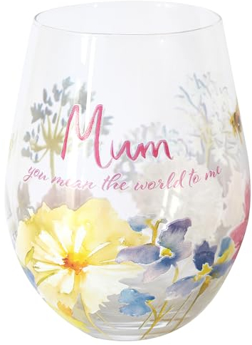 Lesser & Pavey Mum You Mean The World to Me Stemless Wine Glasses | Stemless Wine Glass for Both Red & White Wine | Mums Wine Glass Gift for Mothers Day or Birthday