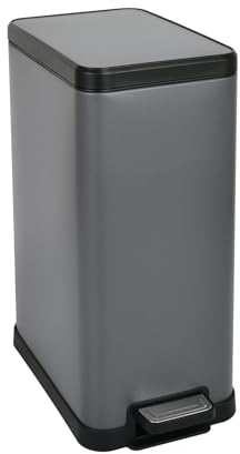 SVITA STM15 Mülleimer Treteimer Tretmülleimer Abfalleimer 15l inkl. Inneneimer Softclose-Deckel Fußpedal freistehend rechteckig Grau