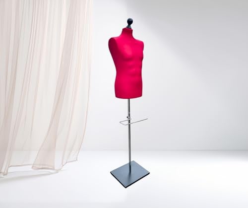 LUSORIA Schneiderpuppe, Schneiderbüste männlich mit Hosenhalter, Farbe - Rubin rot/schwarzer Standfuß …