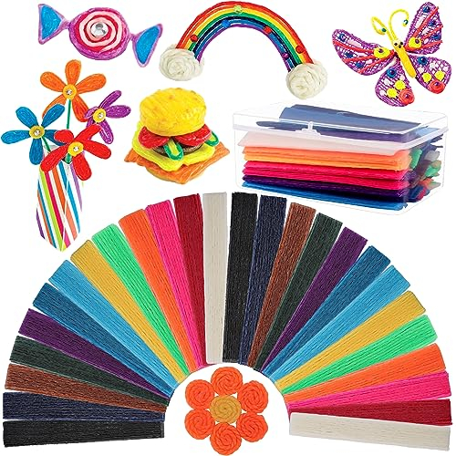 Kinmsito 1500 Stück Wachs Bastelstäbchen für Kinder,13 Colors Wax Craft Sticks,Biegbare Farbige Wachsstäbchen,Klebrige Wachs Garnstäbchen mit Aufbewahrungsbox,Wachsstab DIY Bastelmaterial biegsames