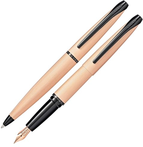 Cross ATX Kugelschreiber und Füllfederhalter Geschenkset (Strich- bzw. Federstärke M, Schreibfarbe schwarz) gebürstetes Rosegold