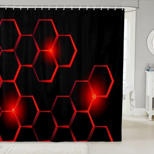 Duschvorhange 240 x 200 Geometrie Sechseck, 3D Duschvorhang Geometrie Sechseck Badewanne Vorhang Anti Schimmel Wasserdicht Duschvorhänge Waschbare Badezimmer Vorhänge mit 12 Haken v6396