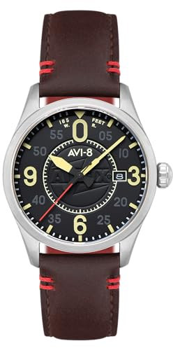 AVI-8 Spitfire Smith Automatikuhr für Herren, 42 mm, Lederarmband, AV-4090, Granitschwarz, Smith Automatic Airfix Edition