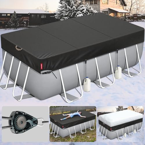 QH.HOME [2025 Upgrade Super Windproof] 9x18FT Rectangle Pool Cover for Above Ground Pools,[Durable and Tear-Resistant] Winter Oval Pool Cover with Enhanced Ratchets and Tarp Clips