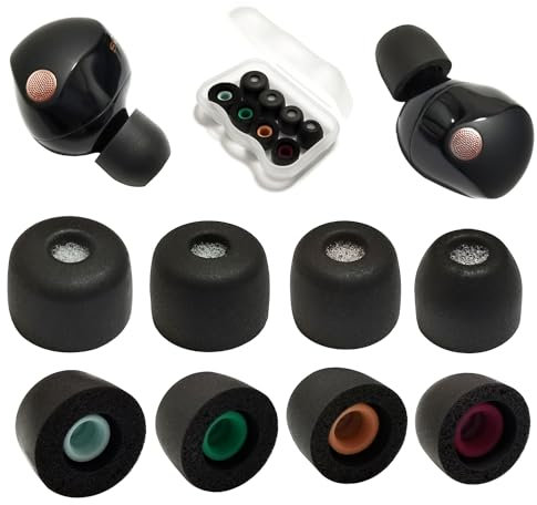 Memory Foam Ear Tips for Sony WF-1000XM5 Filter Screen Earbuds Tips for WF-1000XM5 WF-1000XM4 fit Charging Case, 4 Pairs Black