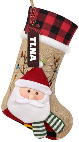 ASTNIC Weihnachtsstrumpf Personalisiert 18 Inch Großer Nikolausstrumpf mit Namen,Hängende Socke Candy Geschenk Taschen für Weihnachten Familienfeiertage Kamin Weihnachtsbau Dekoration (Weihnachtsmann)
