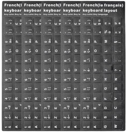 NIANOPKM 5 Pezzi Kit Adesivi Tastiera per conversione Layout in Francese, Keyboard Stickers, Tastiera del Computer Portatile per Qualsiasi Tastiera Standard (Nero)