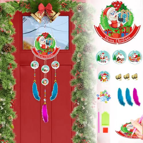 AUNGCSHE Bastelset Weihnachten Windspiel, Traumfänger Bastelset Weihnachten, Weihnachten Basteln Kinder für 5 6 7 8 9 Jahre Kinder Weihnachtsfeier Weihnachtsbaumdekoration(Weihnachtsmann)