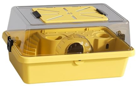 Milageto Hamsterkäfig, Hamster-Lebensraum, Zuckergleiter, Meerschweinchen, zu öffnende Belüftung Oben, Deluxe-Käfig mit Zwei Ebenen, Übungs- und Spielhaus, Gelb
