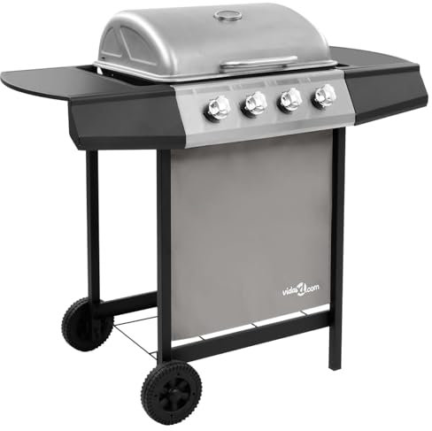 Homgoday Barbecue Gril à Gaz avec 4 Brûleurs Noir et argenté, Barbecue Grill d'Extérieur, BBQ à Charbon Smoker Fumoir pour Viande, Poisson, Fromage Cuisine extérieure