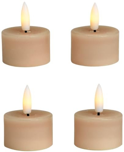 matches21 HOME & HOBBY LED Teelichter 4er Set aus Wachs mit Timerfunktion - Kerze realistisch flackernde Flamme warmweiß Ø 4 x 4 cm - Elektrische Wachskerze in beige als gemütliche Tischdeko