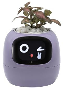 Odpaltoy Intelligenter Blumentopf mit Ausdruck, KI-Smart-Pflanzroboter für Innendekoration, intelligenter Übertopf mit Wasser-/Licht-/Temperatursensor, Efeu Smart Pflanzgefäß (lila)