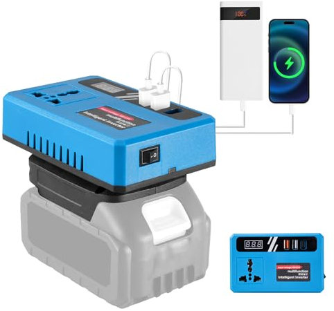 ONEVAN Adaptateur de batterie pour Makita 18 V, adaptateur USB 18 V-21 V à 220 V, convertisseur avec indicateur de tension, avec double ports USB et Type-C (pas de batterie)