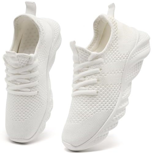 ZGPWZWL Damen Sportschuhe Laufschuhe Hallenschuhe Fitnessschuhe Atmungsaktiv Slip on Sneakers Trainingsschuhe Walkingschuhe Leichte Turnschuhe Weiß EU 39