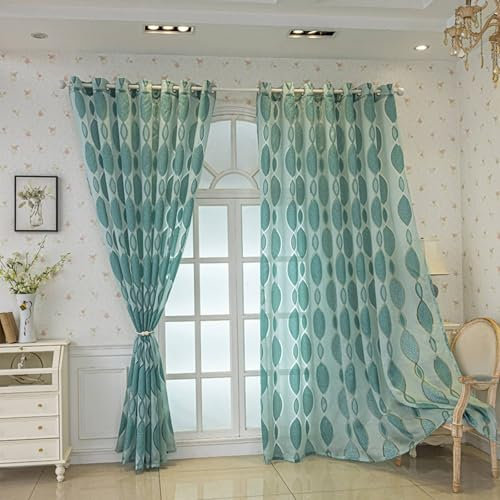 Wycian Lamellenvorhang Gardinen 2er Set Blaugrün Voile mit Marquise-Formmuster H160 x B137 cm (2er Pack) Polyester