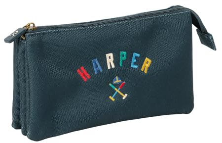 safta Harper & Neyer Federmäppchen für Kinder, ideal für Kinder im Schulalter, bequem und vielseitig, Qualität und Widerstandsfähigkeit, 22 x 3 x 12 cm, Marineblau, M, Casual